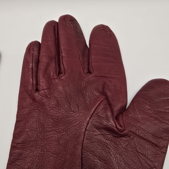 VTG Guder Maroon Leather Gloves Sz8 Silk Lined Gauntlet Gloves Gold Dome Buttons - Picture 4 of 15